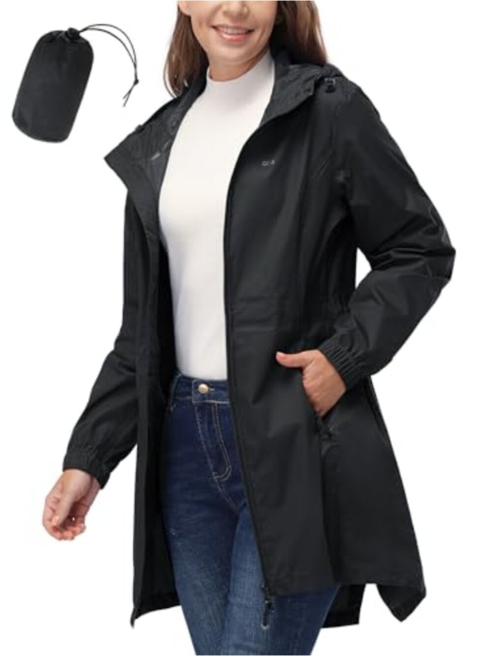 Women's Long Waterproof Raincoat with Hood Packable Lightweight